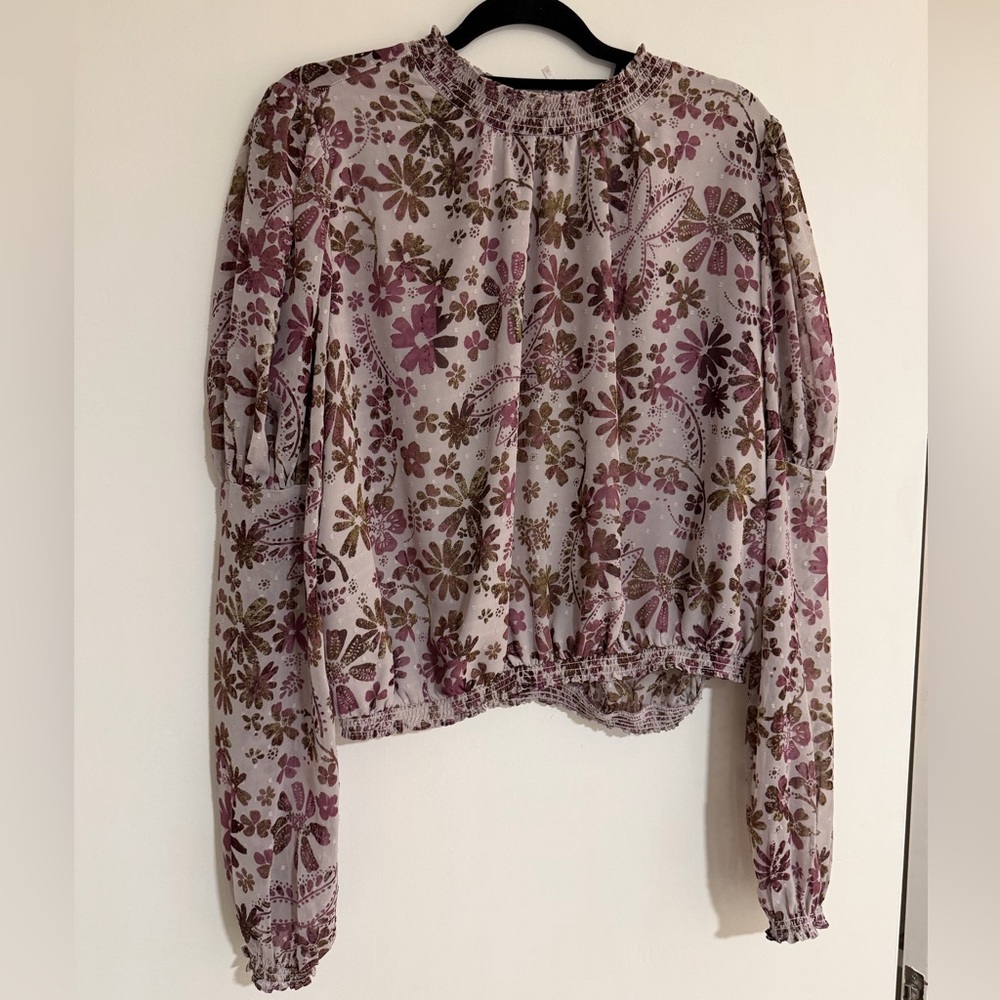 Free People Women's Clarissa Printed Top, Grey Lilac Combo, M - Picture 2 of 4